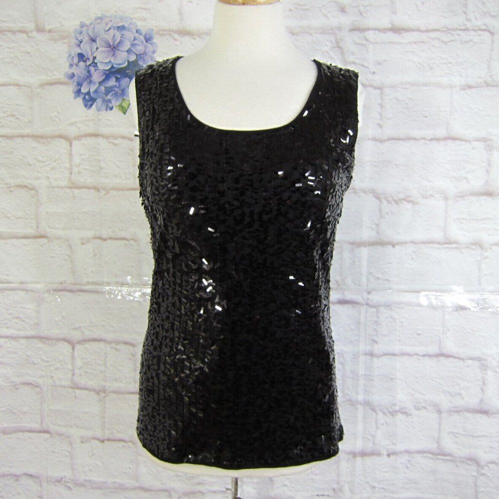 Verve Ami Women's Size XL Black, Rectangle Sequin, Sleeveless Knit Top NWT